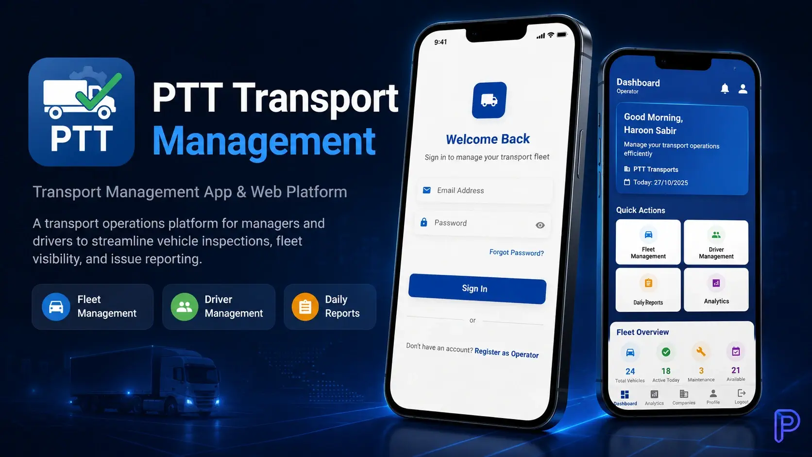 PTT Transport Management app and web platform showcase
